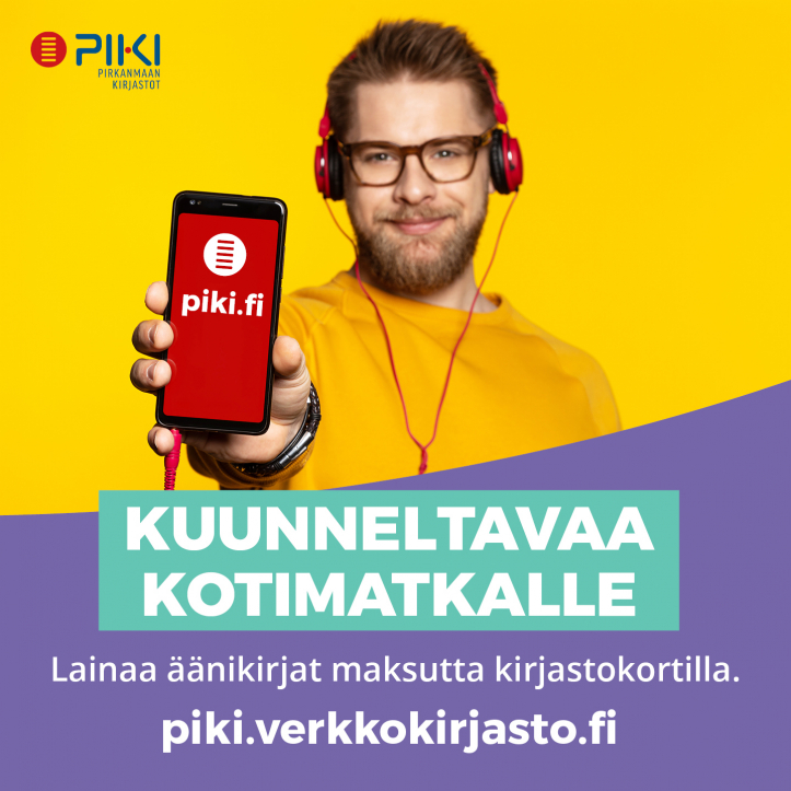 Kuunneltavaa kotimatkalle. Lainaa äänikirjat maksutta kirjastokortilla. piki.verkkokirjasto.fi